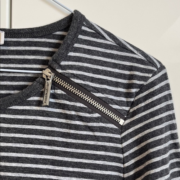 MICHAEL KORS Cotton Striped Grey Long Sleeve Top Silver Zipper Detail, Size M - Picture 3 of 8